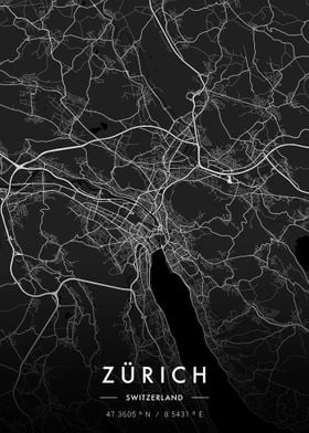 Zurich City Map Dark