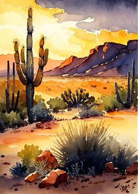 Desert Sunset Watercolor