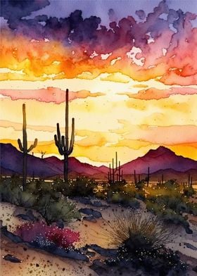 Desert Sunset Watercolor