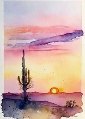 Desert Sunset Watercolor