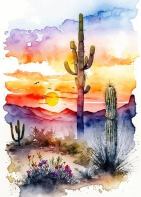 Desert Sunset Watercolor