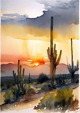 Desert Sunset Watercolor