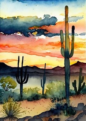 Desert Sunset Watercolor